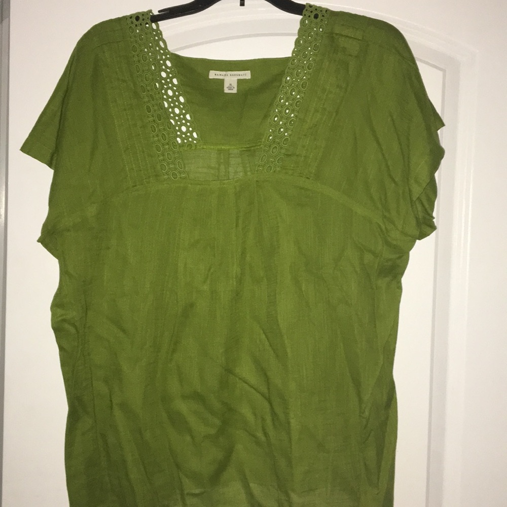 Green short sleeve linen blouse